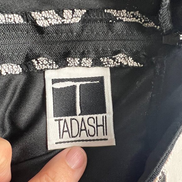 Vintage Tadashi Shoji Black Sleeveless Gown White Beaded Bodice Black Tie Prom - Picture 7 of 7